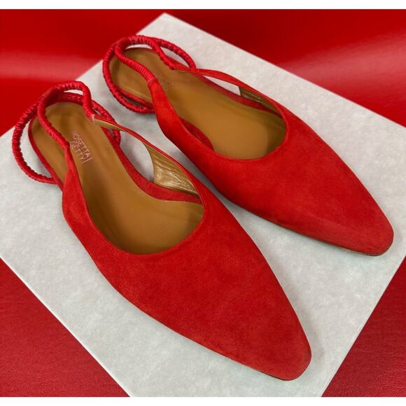 Rosetta Getty Red Suede Leather Point Toe Holiday Slingback Flats Shoes 40 1/2 - Picture 1 of 15